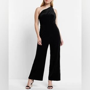 EXPRESS: Velvet One Shoulder Ruched Wide Leg Jumpsuit
